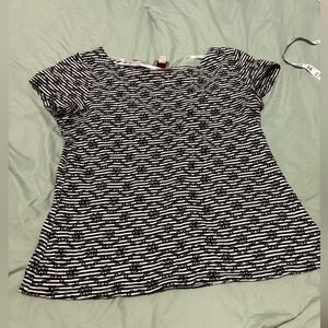 Postage stamp by Anthropologie black striped floral embroidered short sleeve top